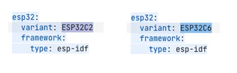 YAML code that changes when you select a new variant from the board platform dropdown.